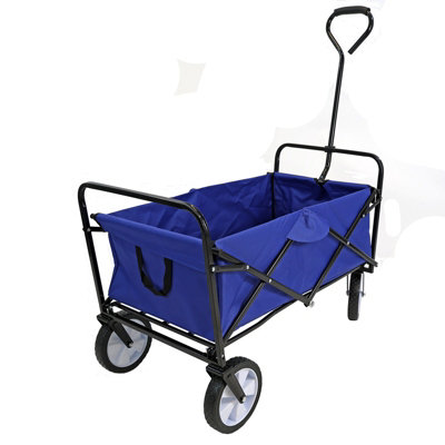 Blue Festival Wagon Garden Cart Trolley Folding Multi-Purpose Big Wheels Holds 70kg - 4