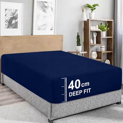 Blue Fitted Bed Sheets 40CM Deep Single & Super King Sizes Beds Mattress Cover Sheet Luxury Hotel Quality Easy Care