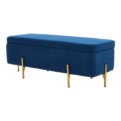 Blue Flannel Upholstered Storage Bench