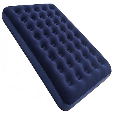 Blue Flocked Double Air Bed Mattress Ideal For Outdoor Camping Quick Inflation