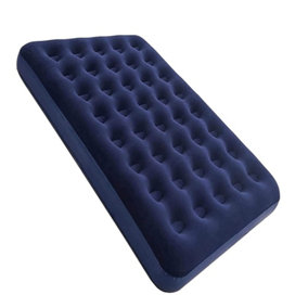 Blue Flocked Inflated Double Air Mattress Ideal For Camping, Festivals & Sleepovers