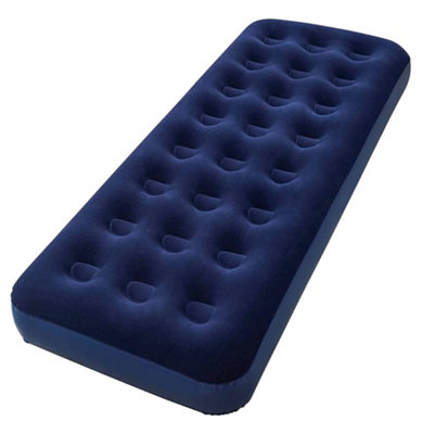 Blue Flocked Inflated Single Air Mattress Ideal For Camping, Festivals