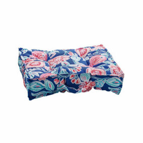 Blue Floral Garden Booster Cushion - Floor Pillow or Furniture Seat Pad with Water Resistant Fabric & Handle - 51 x 51 x 10cm
