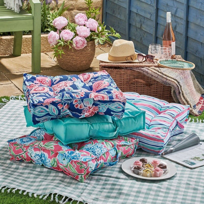 Blue Floral Garden Booster Cushion Floor Pillow or Furniture Seat Pad with Water Resistant Fabric Handle 51 x 51 x 10cm DIY at B Q