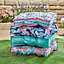 Blue Floral Garden Booster Cushion - Floor Pillow or Furniture Seat Pad with Water Resistant Fabric & Handle - 51 x 51 x 10cm