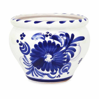 Blue Floral Hand Painted Outdoor Garden Patio Terrace Bola Plant Pot (D) 25cm