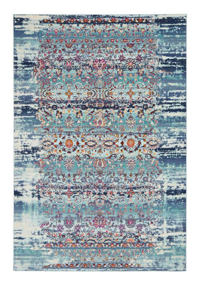 Blue Floral Rug, Traditional Luxurious Rug, Stain-Resistant Rug for Bedroom, Living Room, & Dining Room-115cm (Circle)