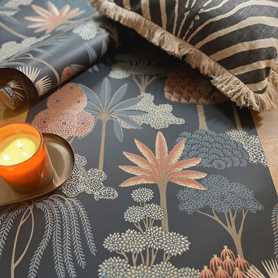 Blue Floral Tropical Wallpaper Botanical Features Forest Trees Leaves ...