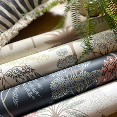 Blue Floral Tropical Wallpaper Botanical Features Forest Trees Leaves ...