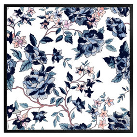 Blue flower illustrations (Picutre Frame) / 30x30" / Brown