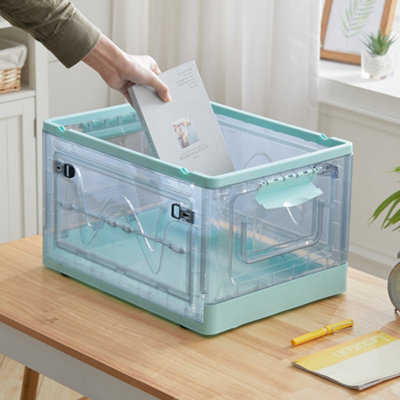 Blue Folding Stackable Wardrobe Storage Bin Double Door Collapsible ...