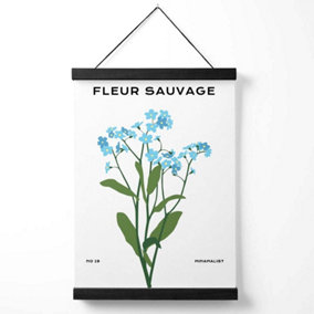 Blue Forget Me Not Flower Market Minimalist Medium Poster with Black Hanger