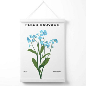 Blue Forget Me Not Flower Market Minimalist Poster with Hanger / 33cm / White