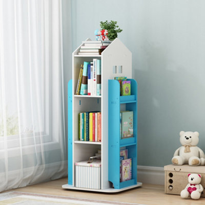 Blue Freestanding Rotating House Shaped Kids' Bookshelf Children's Bookcase