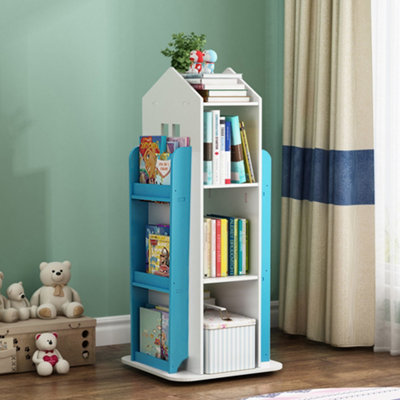 Blue Freestanding Rotating House Shaped Kids' Bookshelf Children's Bookcase