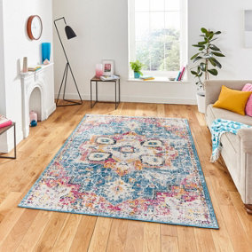 Blue Fuchsia Geometric Abstract Traditional Rug for Living Room Bedroom and Dining Room-120cm X 170cm