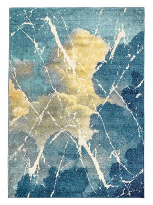 Blue Funky Modern Abstract Nature Print Easy To Clean Rug For Dining Room-160cm X 220cm