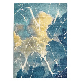Blue Funky Modern Abstract Nature Print Easy To Clean Rug For Dining Room-160cm X 220cm