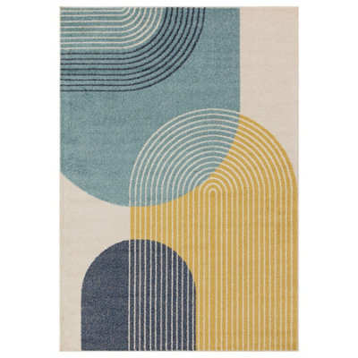 Blue Funky Modern Easy to Clean Abstract Rug For Dining Room -200cm X 290cm - 5