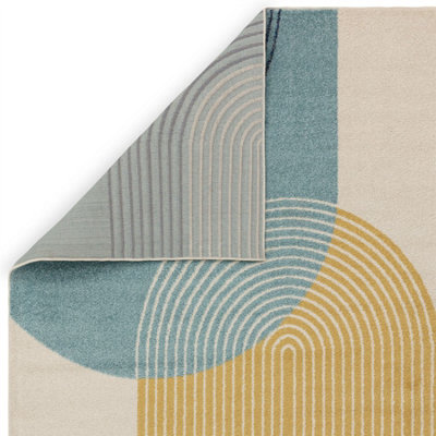Blue Funky Modern Easy to Clean Abstract Rug For Dining Room -80cm X 150cm