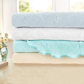 Blue Gabriella Bedspread - Machine Washable Bedding with Floral Design & Matelasse Weave - Size Double, Measures 200 x 200cm