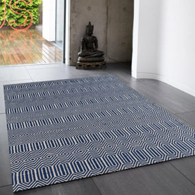 Blue Geometric Handmade Modern Wool Easy To Clean Rug Dining Room Bedroom And Living Room-160cm X 230cm