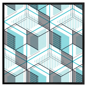 Blue geometric hexagons (Picutre Frame) / 16x16" / Black