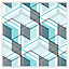 Blue geometric hexagons (Picutre Frame) / 16x16" / White