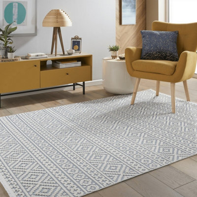 Blue Geometric Luxurious Modern Moroccan Easy To Clean Outdoor Rug