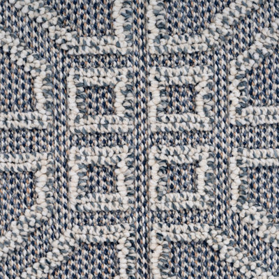 Blue Geometric Tile Textured 3D Pile Living Area Rug 120x170cm