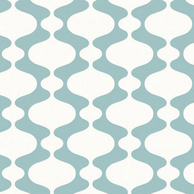 Blue Geometric Wallpaper Fine Decor Retro White Paste The Wall