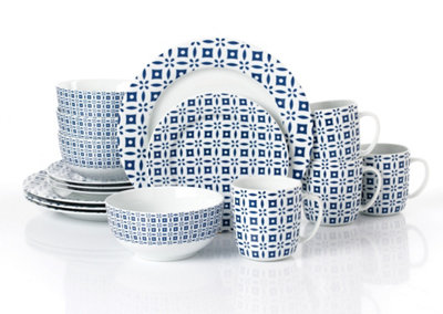 Blue Geometry 16-Piece Dinnerware Set