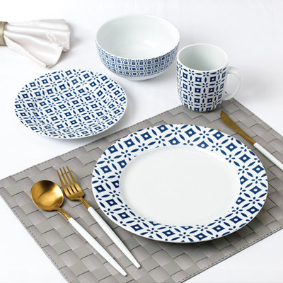 Blue Geometry 16-Piece Dinnerware Set
