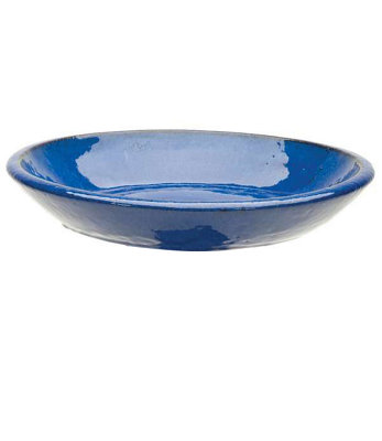 Blue Glazed Ceramic Bird Bath Glossy Outdoor Garden Water Feature Bird Table