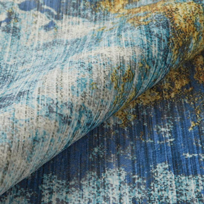 Blue Gold Abstract Polyester Soft Modern Living Room, BedroomRug ...