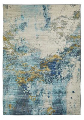 Blue Gold Abstract Polyester Soft Modern Living Room, BedroomRug ...