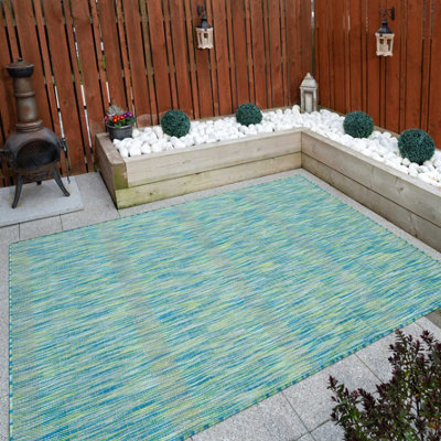 Blue Green Durable Soft Plastic Mottled Flatweave Indoor Outdoor Area Rug 120x170cm