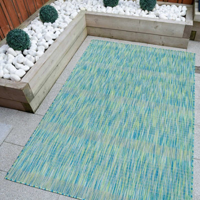 Blue Green Durable Soft Plastic Mottled Flatweave Indoor Outdoor Area Rug 120x170cm