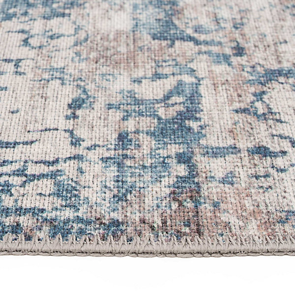 Blue Grey Distressed Abstract Washable Non Slip Runner Rug Blue Grey Distressed Abstract Washable Non Slip Runner Rug