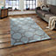 Blue/Grey Geometric Handmade Easy To Clean Rug For Living Room Bedroom & Dining Room-90cm X 150cm
