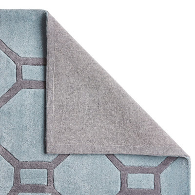 Blue/Grey Geometric Handmade Easy To Clean Rug For Living Room Bedroom & Dining Room-90cm X 150cm