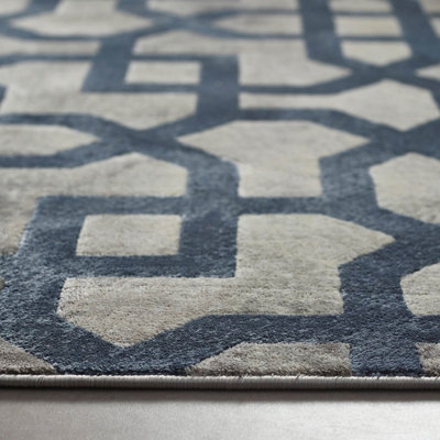 Blue Grey Geometric Rug, Easy to Clean Rug, Stain-Resistant Rug for Bedroom, Living Room, & Dining Room-120cm X 170cm