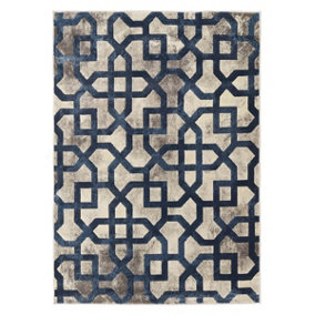 Blue Grey Geometric Rug, Easy to Clean Rug, Stain-Resistant Rug for Bedroom, Living Room, & Dining Room-80cm X 150cm