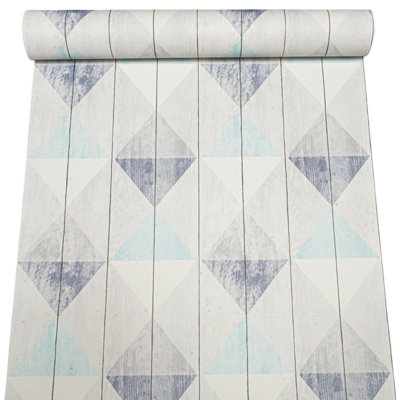 Blue Grey Geometric Triangles Diamonds Vinyl Wallpaper Textured Free Match Paste The Wall