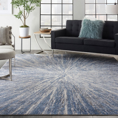 Blue Grey Rug, Abstract Optical/ (3D) Rug, Modern Rug, Blue Grey Rug for Bedroom, Hallway, & Dining Room-66 X 229cm (Runner)
