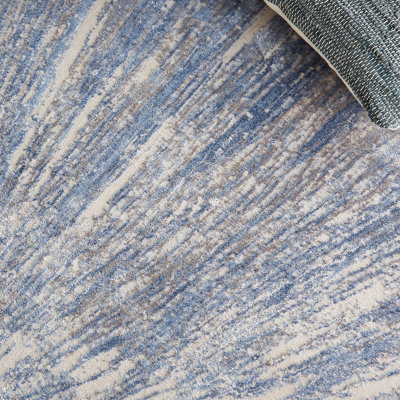 Blue Grey Rug, Abstract Optical/ (3D) Rug, Modern Rug, Blue Grey Rug for Bedroom, Hallway, & Dining Room-66 X 229cm (Runner)