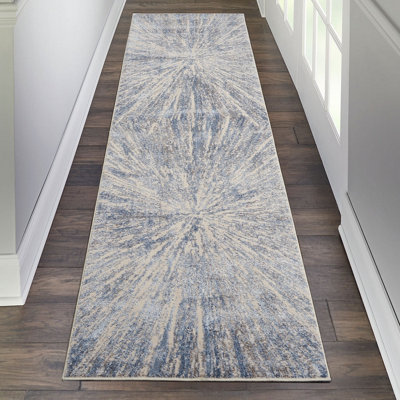 Blue Grey Rug, Abstract Optical/ (3D) Rug, Modern Rug, Blue Grey Rug for Bedroom, Hallway, & Dining Room-66 X 229cm (Runner)