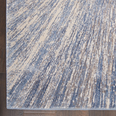 Blue Grey Silky Textures Abstract Optical/ (3D) Modern Rug For Bedroom ...
