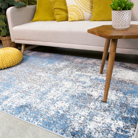Blue Grey Super Soft Distressed Abstract Area Rug 60x110cm