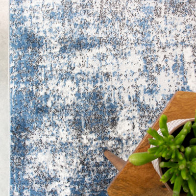 Blue Grey Super Soft Distressed Abstract Area Rug 80x150cm